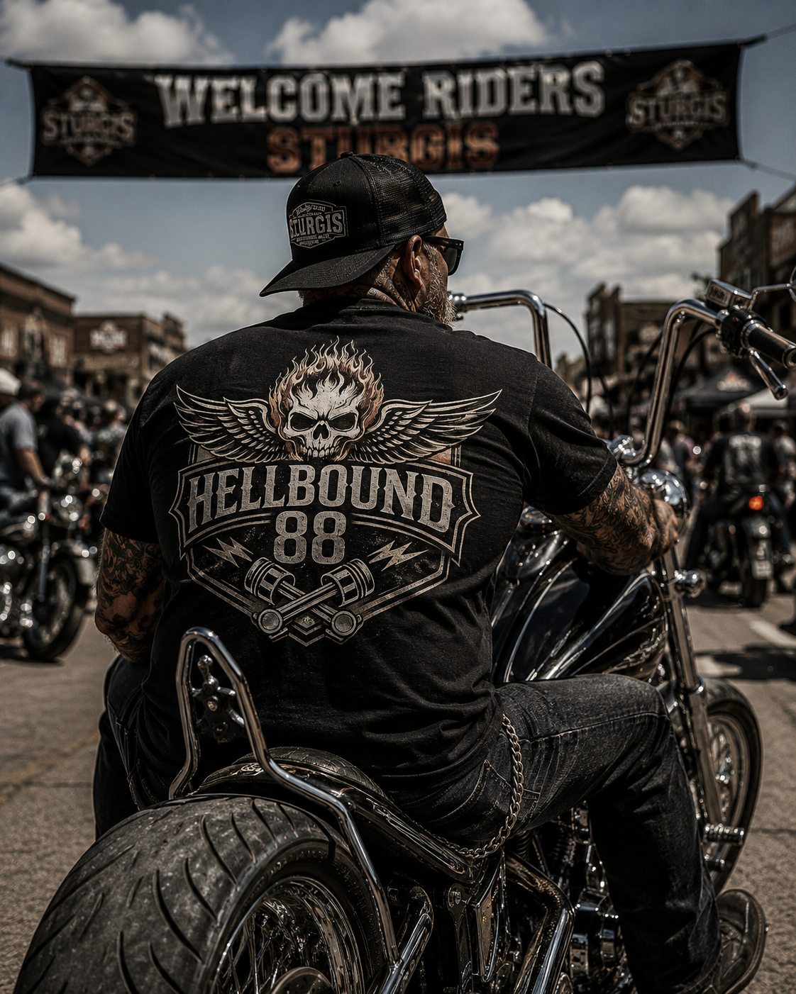 Hellbound88 Winged Skull Logo Motorcycle T-Shirt/ Vintage Biker Graphic Tee