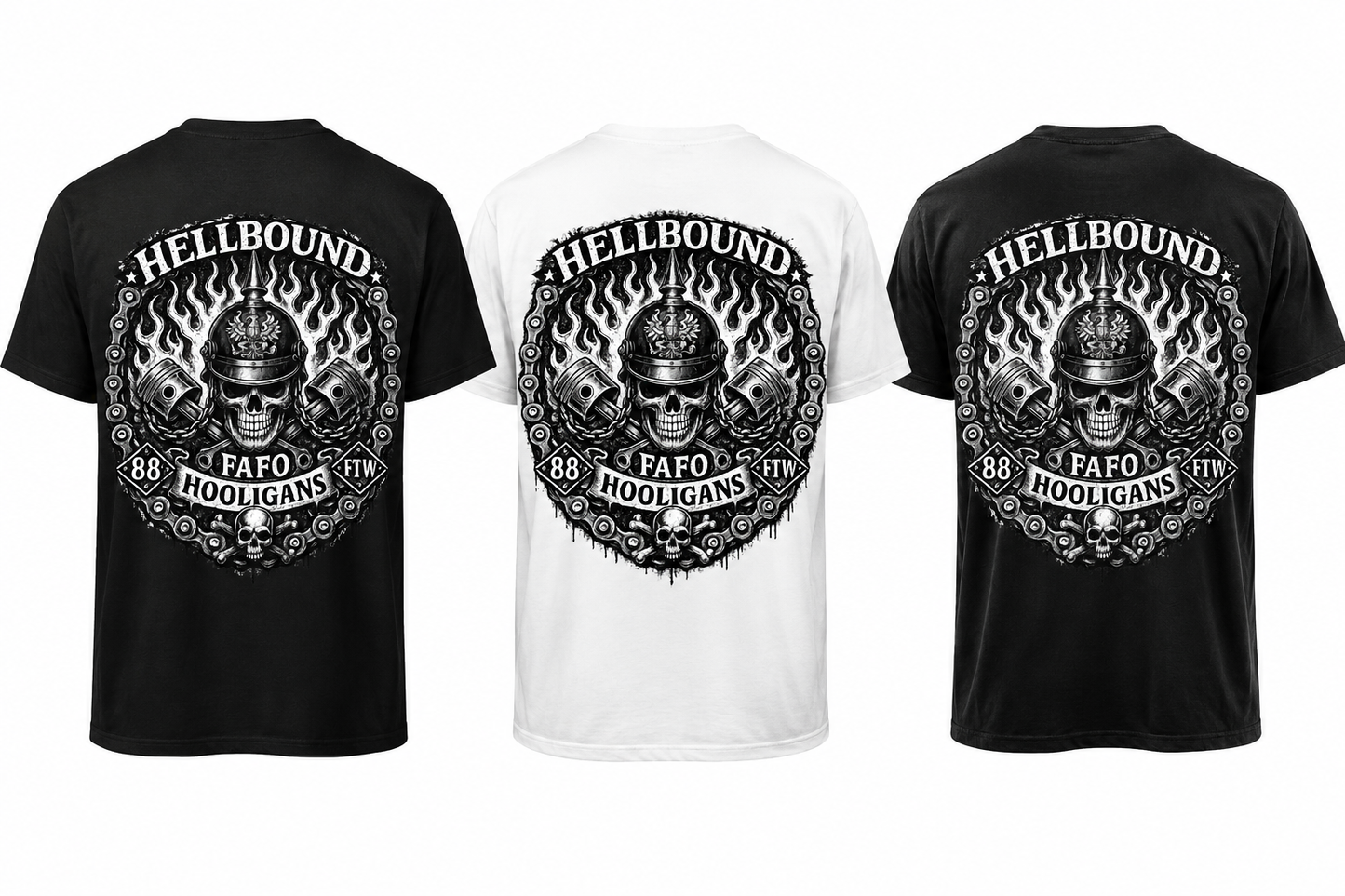 Hellbound88 FAFO Hooligans Motorcycle T-Shirt/ Skull Biker Graphic Tee