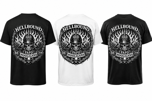 Hellbound88 FAFO Hooligans Motorcycle T-Shirt/ Skull Biker Graphic Tee