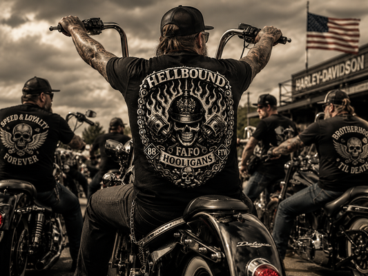 Hellbound88 FAFO Hooligans Motorcycle T-Shirt/ Skull Biker Graphic Tee
