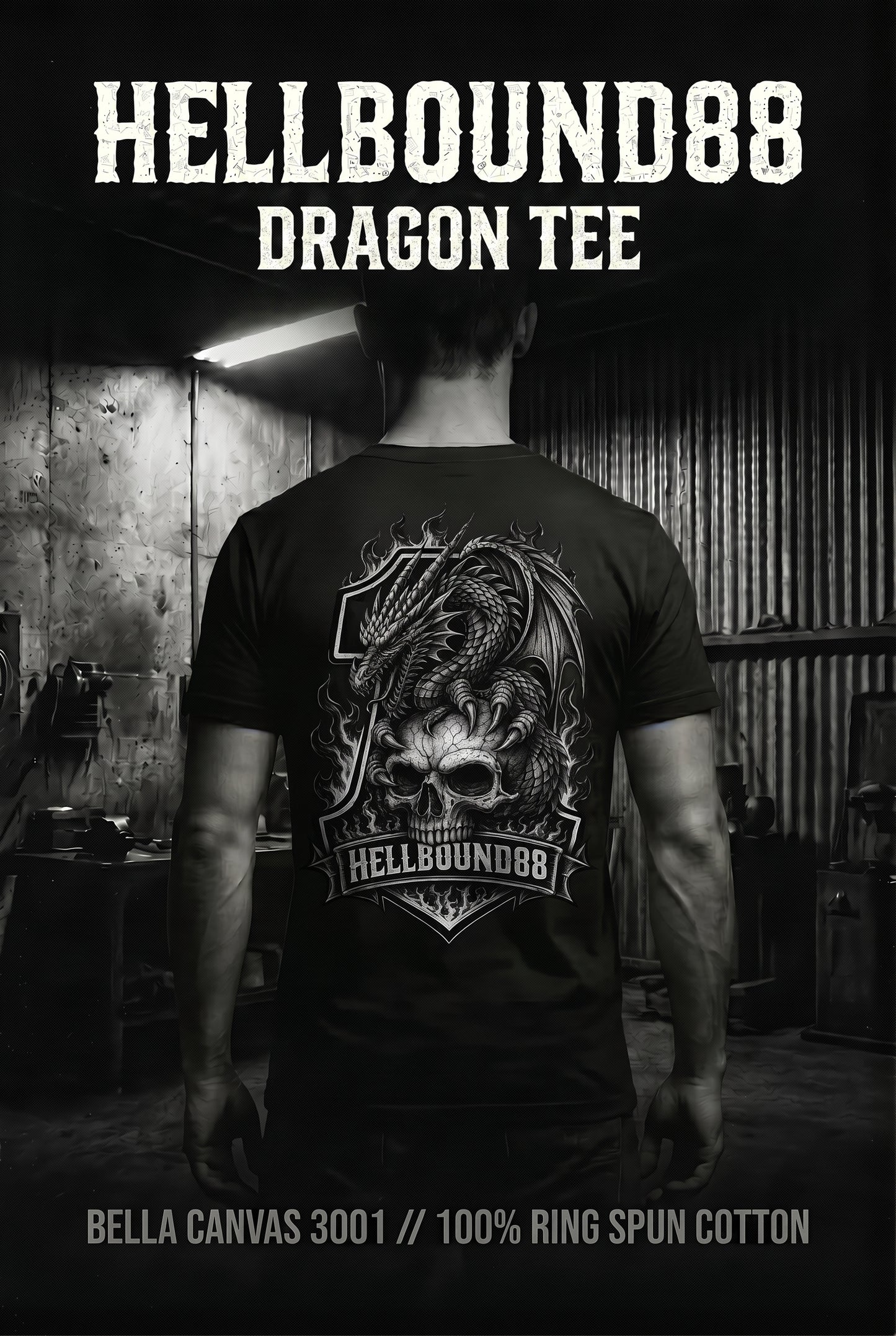 Hellbound88 Dragon Skull Motorcycle T-Shirt/ Vintage Biker Graphic Tee