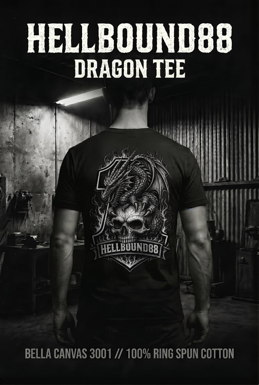 Hellbound88 Dragon Skull Motorcycle T-Shirt/ Vintage Biker Graphic Tee