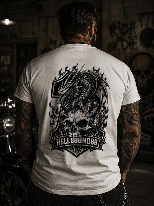 Hellbound88 Dragon Skull Motorcycle T-Shirt/ Vintage Biker Graphic Tee
